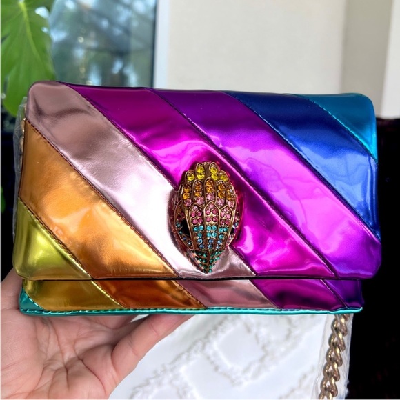 KURT GEIGER Liquid Metallic Patent RAINBOW Crossbody Clutch LARGE EAGLE HEAD - Picture 3 of 16